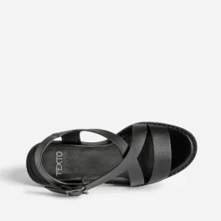 Sandale TEXTO noire en cuir semelle crantée
