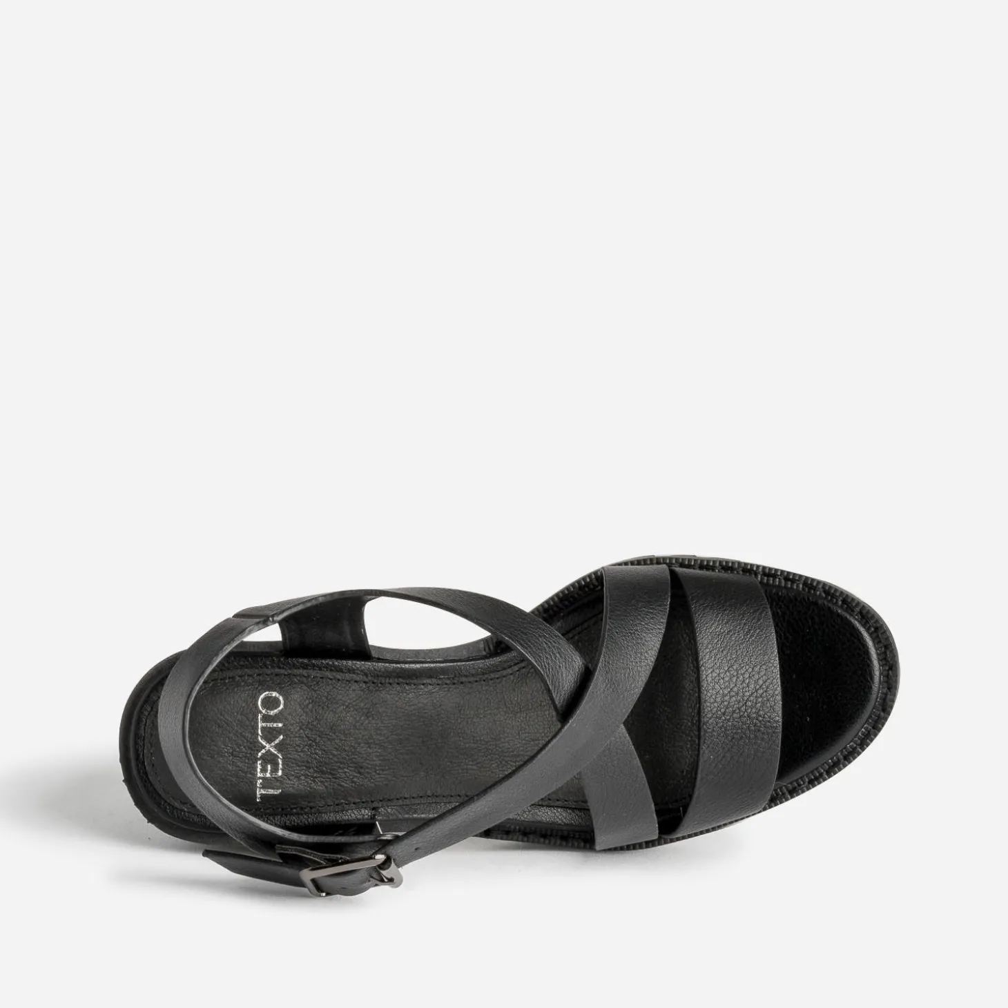 Sandale TEXTO noire en cuir semelle crantée