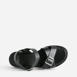 Sandale TEXTO noire en cuir à semelle crantée