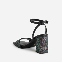 Sandale TEXTO noire paillettes iridescentes