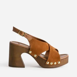 Sandale TEXTO rouille en cuir velours