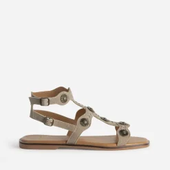 Sandale TEXTO taupe cuir velours décor soleils