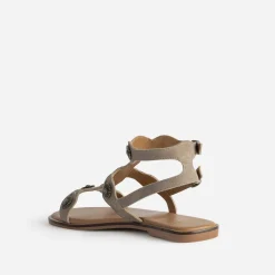 Sandale TEXTO taupe cuir velours décor soleils