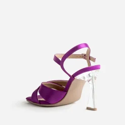 Sandale TEXTO violine satiné à talon flare