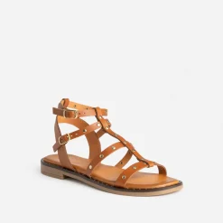 Sandale-spartiate camel cuir clouté