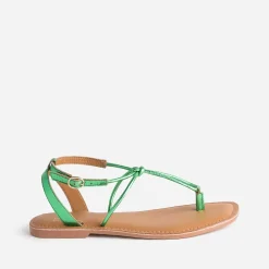 Sandale-tong TEXTO verte en cuir métallisé