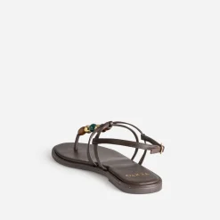 Sandale-tong-bijou TEXTO marron décor perles