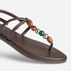 Sandale-tong-bijou TEXTO marron décor perles