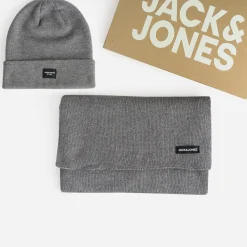 Set bonnet et écharpe JACK&JONES gris tricot
