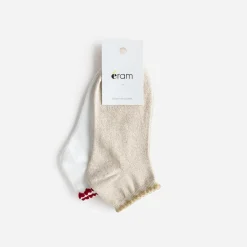 Socquettes dorées et écrues bordées cœurs