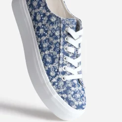 Tennis à plateforme TEXTO bleue toile brodée