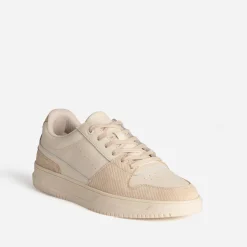 Tennis beige cuir et velours côtelé