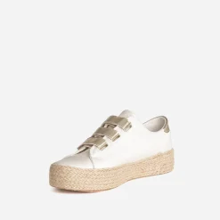 Tennis beige toile jacquard léopard scratchs dorés