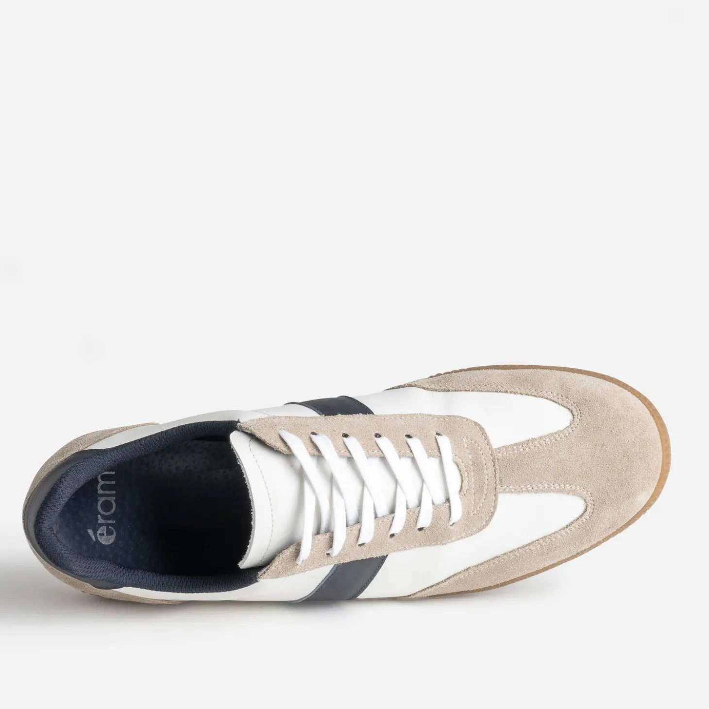 Tennis blanche cuir détails beige et marine