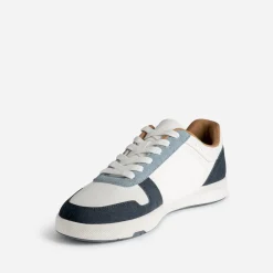 Tennis blanche, marine, bleu et camel