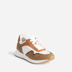 Tennis blanche, marron et cognac semelle amovible