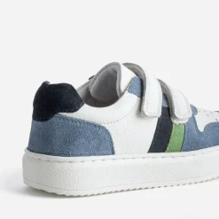Tennis BUGGY blanc, bleu, vert cuir