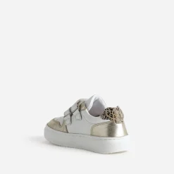 Tennis BUGGY blanche, dorée, motif léopard