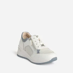 Tennis CAPRICE blanche, blanc argenté bi-matière