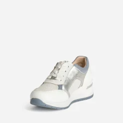 Tennis CAPRICE blanche, blanc argenté bi-matière