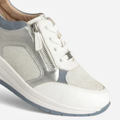 Tennis CAPRICE blanche, blanc argenté bi-matière