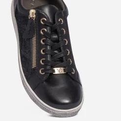 Tennis CAPRICE noire en cuir avec effet python