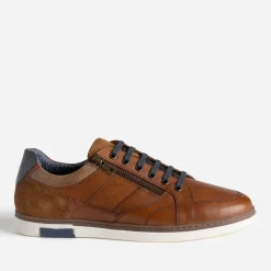 Tennis cognac cuir contrefort bleu marine