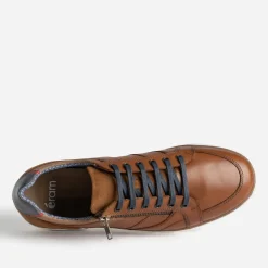 Tennis cognac cuir contrefort bleu marine