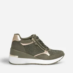 Tennis compensée kaki détails dorés