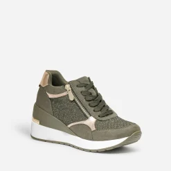 Tennis compensée kaki détails dorés