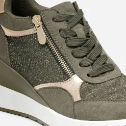 Tennis compensée kaki détails dorés