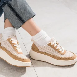 Tennis Dad shoes beige textile carreaux