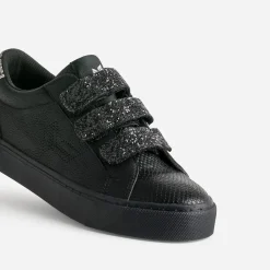 Tennis KAPORAL noire à scratchs pailletés noirs