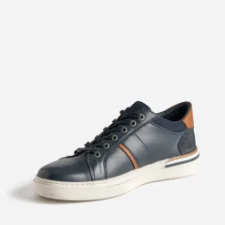 Tennis marine cuir détail camel