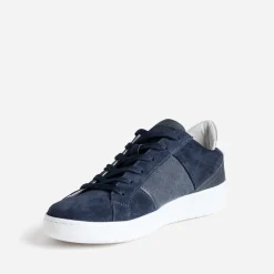 Tennis marine cuir velours et textile