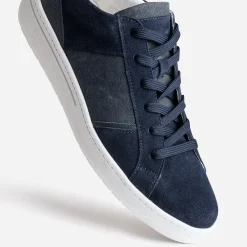 Tennis marine cuir velours et textile