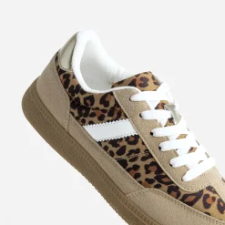 Tennis TEXTO beige et motif léopard