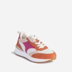 Tennis TEXTO beige et terracotta à détails vernis roses