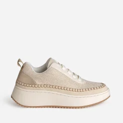 Tennis TEXTO beige tressage doré et surpiqûre contrastée