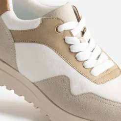 Tennis TEXTO blanche, beige et camel