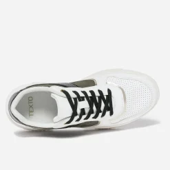 Tennis TEXTO blanche, kaki, noire et dorée