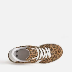 Tennis TEXTO camel cuir motif léopard