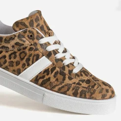 Tennis TEXTO camel cuir motif léopard