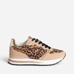 Tennis TEXTO marron, motif léopard et doré