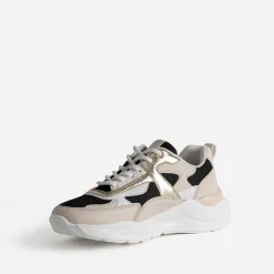 Tennis TEXTO noire, beige, blanche et dorée