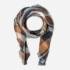 Étole bleu à double motifs carreaux