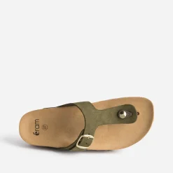 Tong anatomique kaki en cuir velours à plateforme