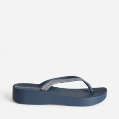 Tong IPANEMA bleue plateforme et brides pailletées