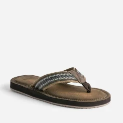 Tong marron avec brides textile brodées