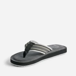 Tong noire avec brides textile brodées